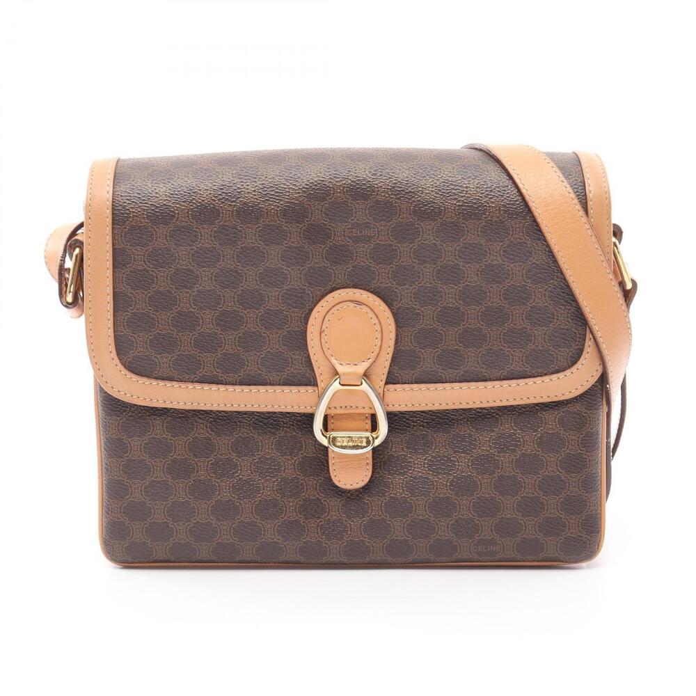Celine Macadam Shoulder Bag Canvas Leather Brown